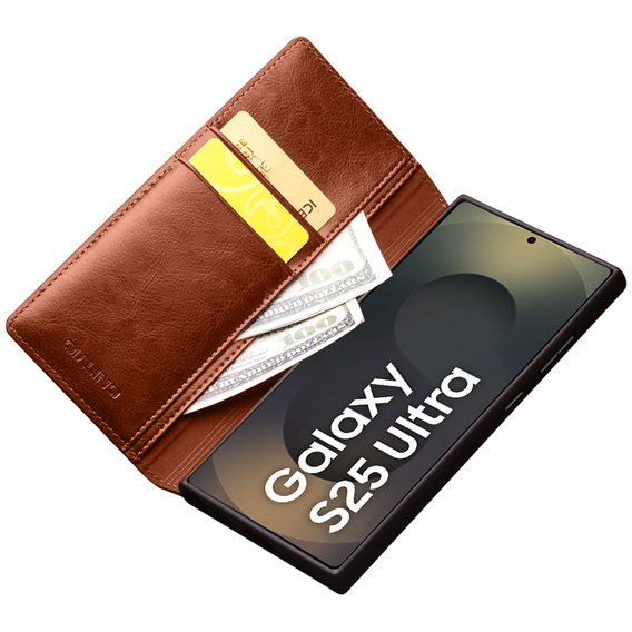 Flip case for Samsung Galaxy S25 Ultra, QIALINO Leather Wallet, brown