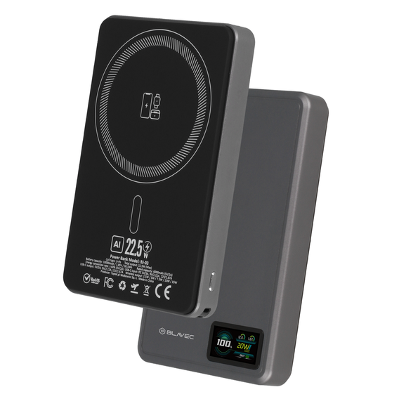 Blavec Power Bank 10000mAh BJ-03 Slim 13.5mm - Type C - 22.5W, MagSafe 3in1 - grey