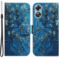 Flip case for Oppo A17, Wallet flowers, blue