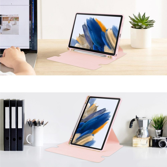 Keyboard case for Samsung Galaxy Tab A9+, Rotary 360° Leather, pink rose gold