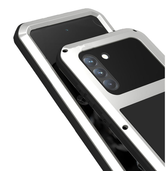 Love Mei Case for Samsung Galaxy S21 FE, armored with glass, silver