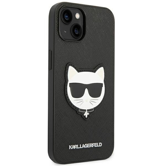 Karl Lagerfeld Case for iPhone 14 Plus, Saffiano Choupette Head Patch, black