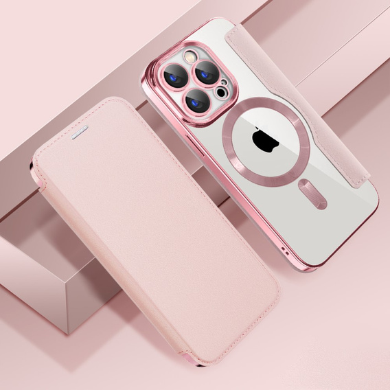Flip case for iPhone 15 Pro, RFID Wallet MagSafe CamShield, pink