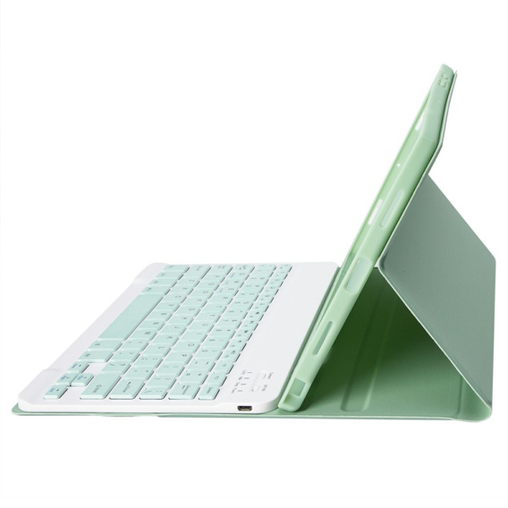 Case + keyboard Samsung Galaxy Tab A9+, Leather Pen Slot, light green