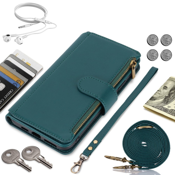 Flip case for Samsung Galaxy S24 Ultra, Wallet Zipper Pocket RFID, with shoulder strap, black
