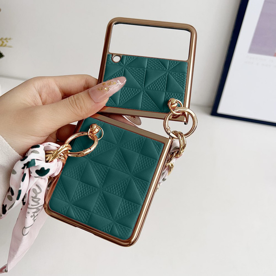 Case for Samsung Galaxy Z Flip4 5G, Grid Leather, green