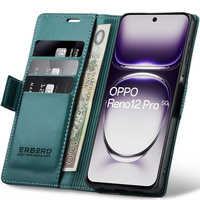 Case for Oppo Reno 12 Pro, ERBORD Glossy Litchi, wallet with flap, green