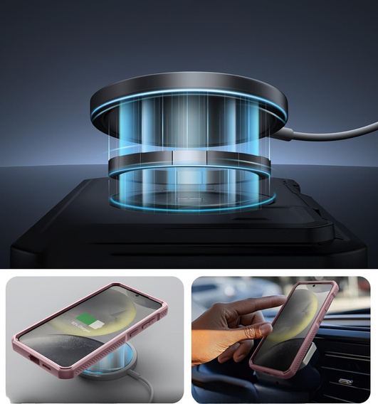 Armored case for Samsung Galaxy S25+ Plus, Dexnor CamProtect MagSafe, pink (Two frames)