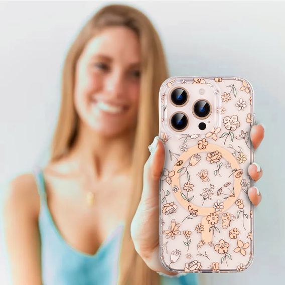 Magnetic case with floral laser pattern for iPhone 16 Pro