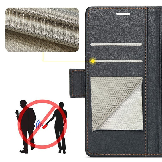 Case for Realme 14 Pro+ 5G, ERBORD Glossy Litchi, wallet with flap, black