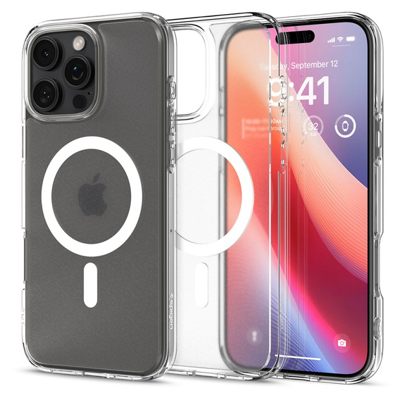 Spigen MagSafe Case for iPhone 16 Pro Max, Ultra Hybrid, transparent / white + 9H Tempered Glass