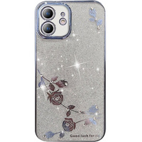 Case for iPhone 12, Glitter Flower, blue