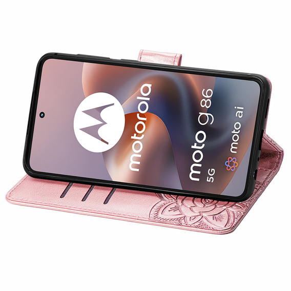 Flip case for Motorola Moto G86 Power 5G, Butterfly, pink rose gold