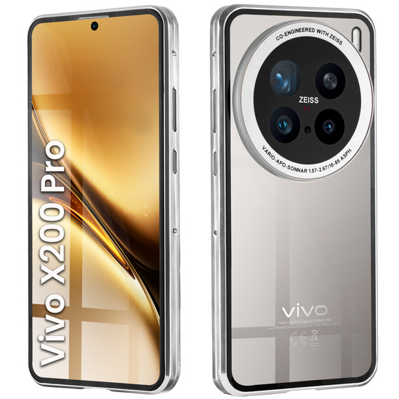Case for Vivo X200 Pro 5G, Magnetic Dual Glass, silver