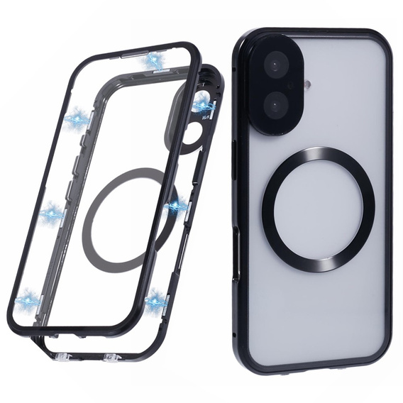 Magnetic Dual Glass MagSafe case for iPhone 16, black