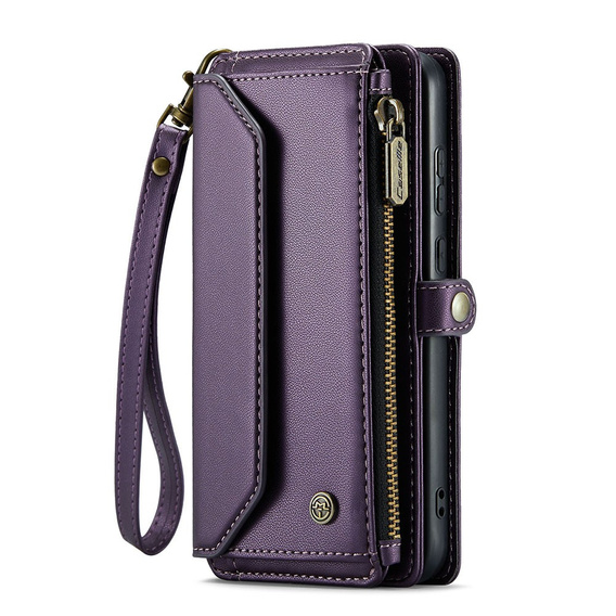 Case CASEME for Samsung Galaxy A55 5G, RFID Leather Wallet, with shoulder strap, purple