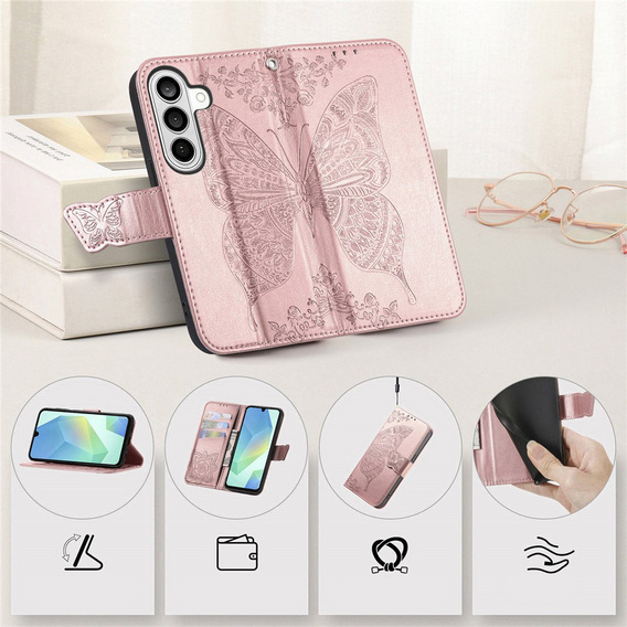 Butterfly flip case for Samsung Galaxy A37 5G, rose gold