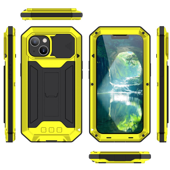 Case for iPhone 13, R-JUST CamShield Slide, armoured, yellow / black
