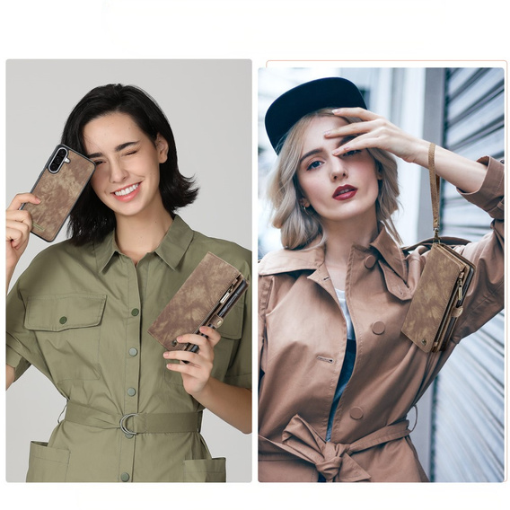 CASEME case for Samsung Galaxy A56 5G, Retro Leather Wallet, with strap, brown