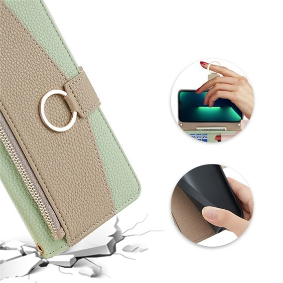 Flip case for Motorola Edge 40 Neo 5G, Wallet Zipper Pocket, with mirror, green