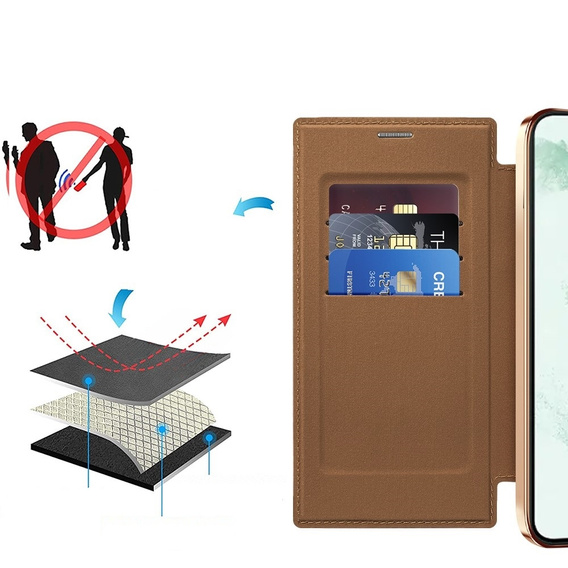 Flip case for Samsung Galaxy S22 Ultra 5G, RFID Wallet MagSafe CamShield, brown