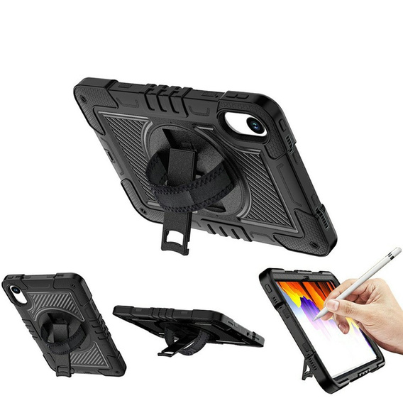Armoured case for Xiaomi Redmi Pad 2, with stand and shoulder strap – black