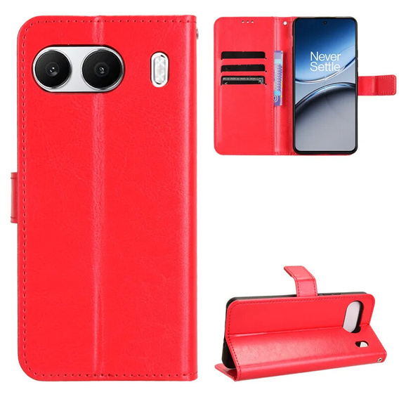 Flip case for OnePlus Nord 4, Crazy Horse Wallet, red