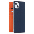 Flip case for iPhone 14 Plus, Litchi Skin Grain, dark blue