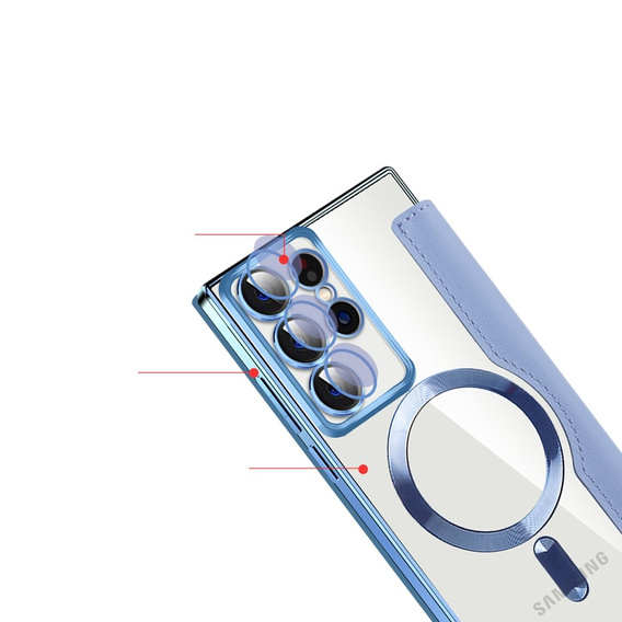 Flip case for Samsung Galaxy S22 Ultra 5G, RFID Wallet MagSafe CamShield, blue