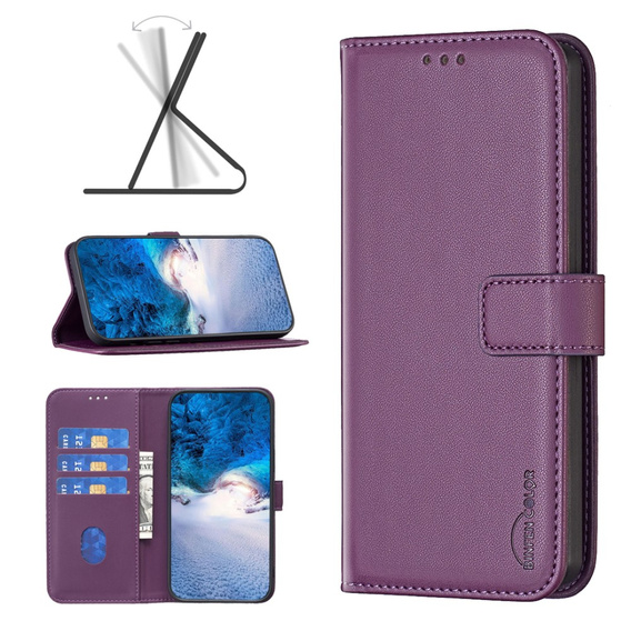 Flip case for Samsung Galaxy S23 FE, BINFEN Wallet, dark purple + 9H glass