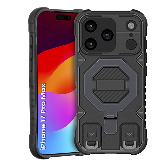 Case for iPhone 17 Pro Max, for MagSafe, armoured with stand, black