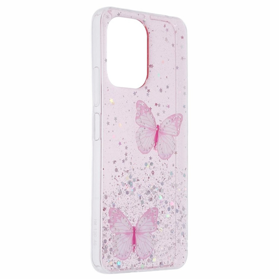 Case for Xiaomi Redmi 13C / Poco C65, Glitter Butterfly, pink