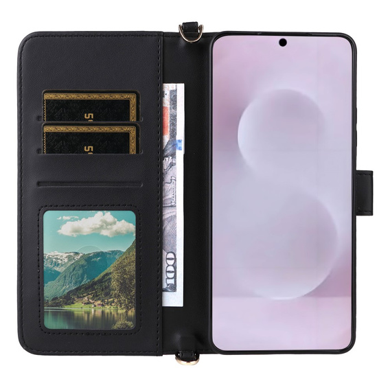 Crossbody Leather Wallet flip case for Samsung Galaxy S25 Edge, black