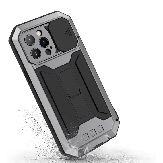 Case for iPhone 13 Pro, R-JUST CamShield Slide, armoured, silver / black