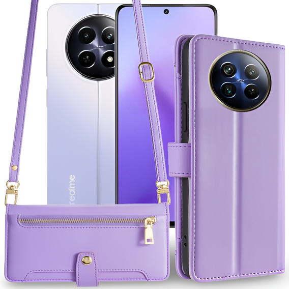 Flip case for Realme 12, Wallet Zipper Pocket, purple