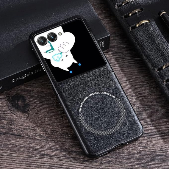 Case for Motorola Razr 50 Ultra, Leather Hybrid MagSafe, black