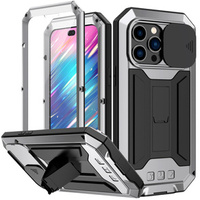 Case for iPhone 14 Pro, R-JUST CamShield Slide, armoured, silver / black