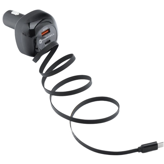 Forcell F-Energy Alu car charger with retractable USB-C cable, 75 W