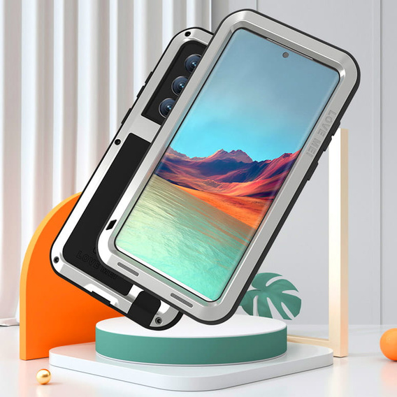 Love Mei Case for Samsung Galaxy S22 Ultra, armored without glass, silver