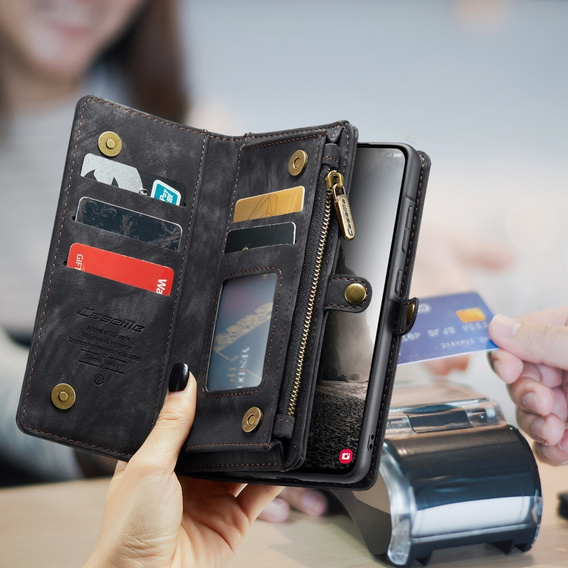 CASEME case for Samsung Galaxy A56 5G, Retro Leather Wallet, with strap, black