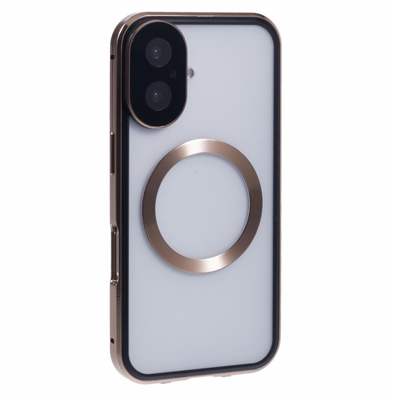 Magnetic Dual Glass MagSafe case for iPhone 16, gold