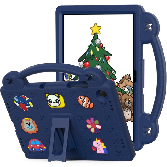 Children's case for Samsung Galaxy Tab A9+, Cute Patterns, with stand, dark blue