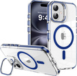 Case for iPhone 17, for MagSafe, with stand, transparent with dark blue inserts