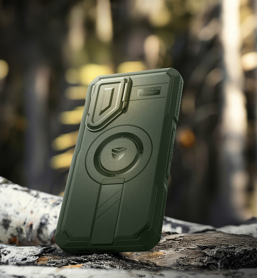 Armored case for Samsung Galaxy S25+ Plus, Dexnor CamProtect MagSafe, green (Two frames)