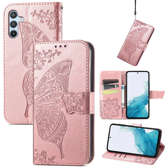 Flip case for Samsung Galaxy A56, Butterfly, pink rose gold