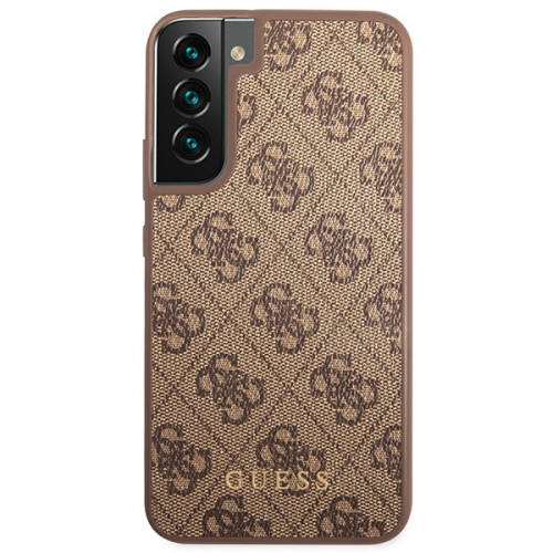 GUESS Case for Samsung Galaxy S23, 4G Metal Gold Logo, brown