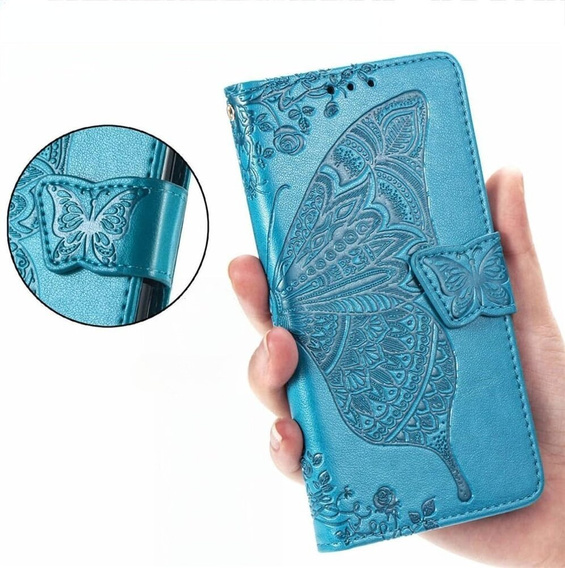 Flip case for Samsung Galaxy M55 5G, Butterfly, blue