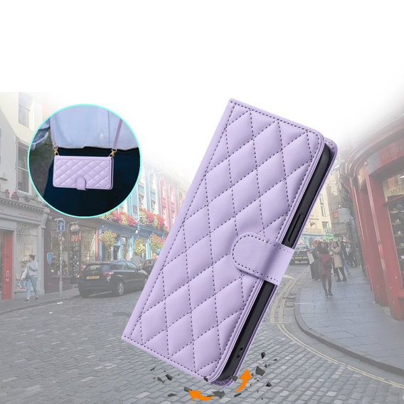 Flip case for iPhone 16 Plus, Rhombus Crossbody Leather, purple
