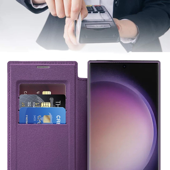 Flip case for Samsung Galaxy S24 Ultra, RFID Wallet MagSafe CamShield, purple