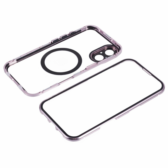 Magnetic Dual Glass MagSafe case for iPhone 16, pink rose gold